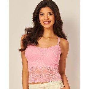 Sheer Lace Longline Bralette Baby Pink